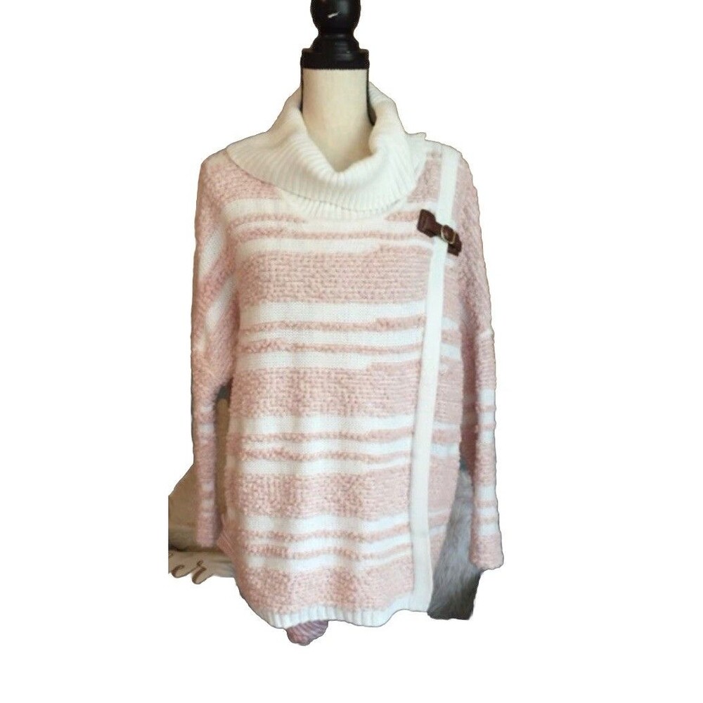 Calvin Klein Chunky Sweater Poncho Pink Ivory Size XL
